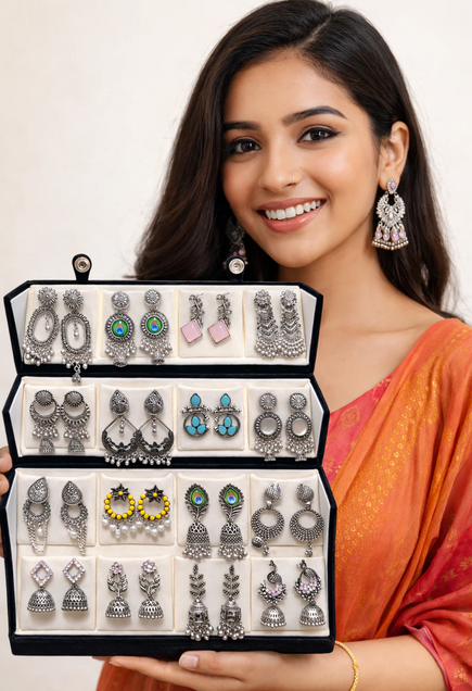 16-Pair Premium Jhumka Gift Box – By KarmaKraft